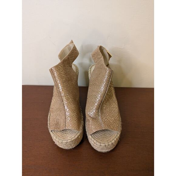 Kenneth Cole Women's Shoes Espadrilles Sparkly Gold Open Toe Size 7.5 Wedge. - Picture 2 of 8